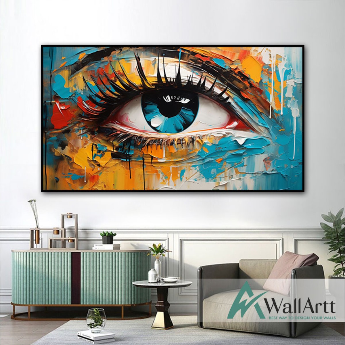 Abstract Blue Eye 3D Heavy Textured Partial oil Painting